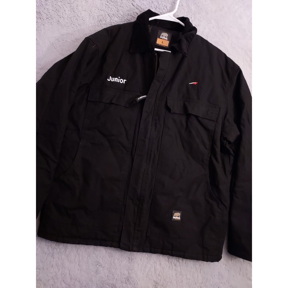 Berne Jacket Mens Large Black Quilted Lined Canvas Insulated Barn Coat Full Zip